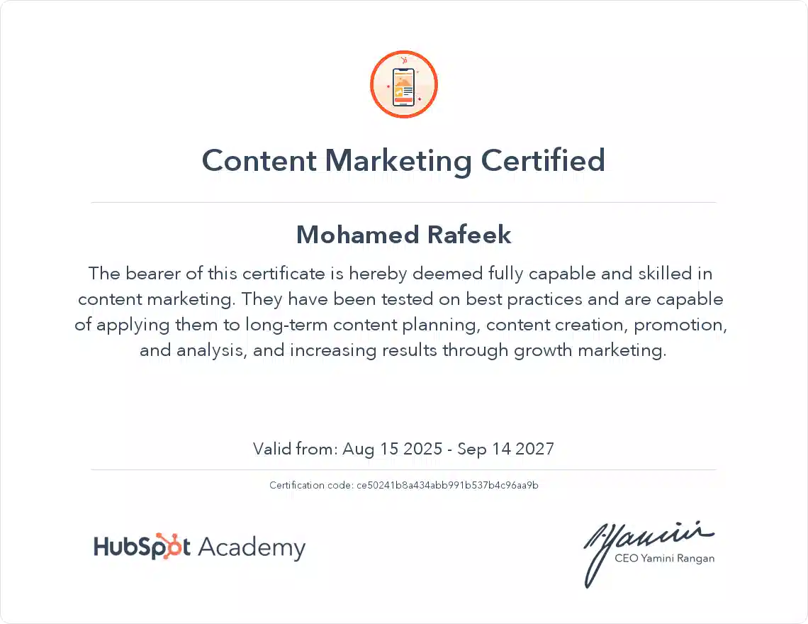 Mohamed-Rafeek-Content-Marketing-Achievement-Certificate-Hubspot-2025